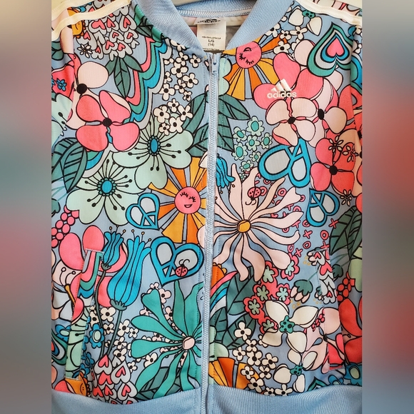 ADIDAS - Girls Size L/14 Floral Tricot Bomber Jacket - NWOT - Picture 4 of 8